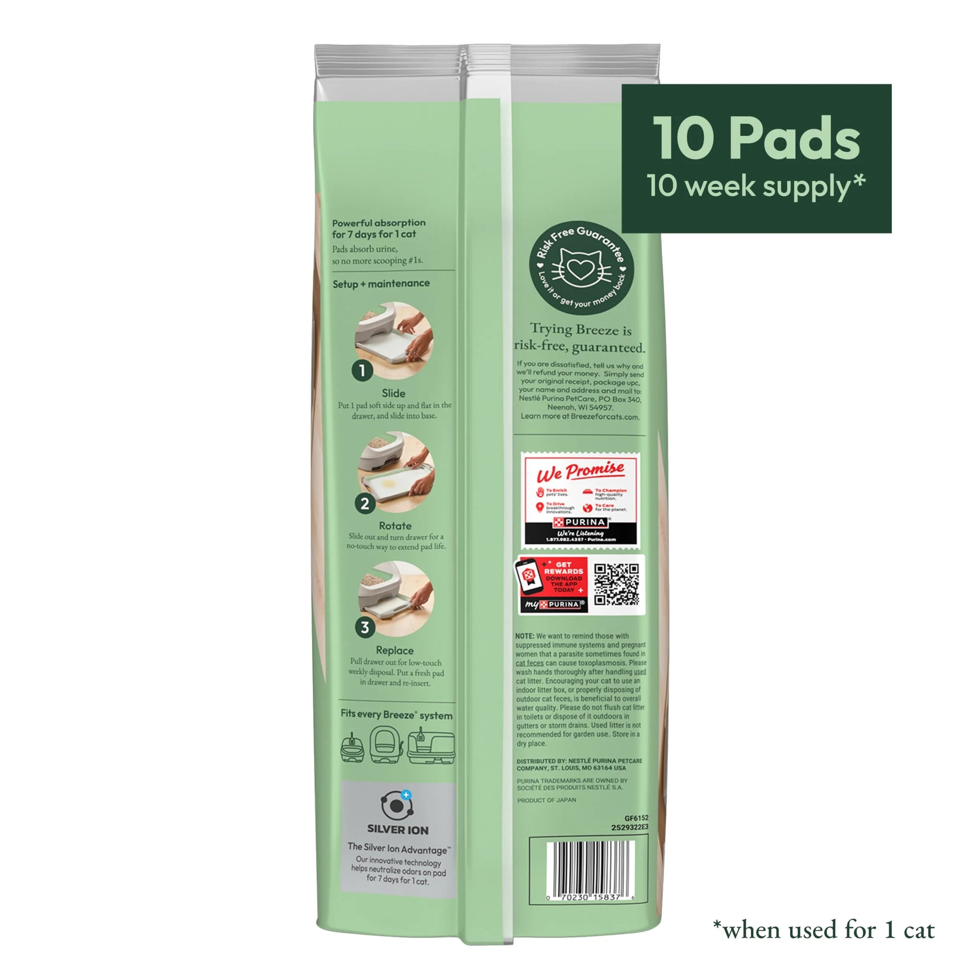 (10 Pack) Purina  Breeze Bright Lemongrass Scented Ion Cat Litter Pads Refill Pack